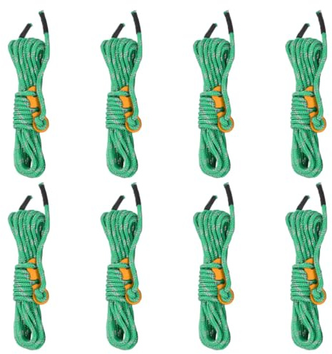Boltkex Reflektierende Abspannleine aus Polypropylen mit Seilspannern 8 STK, 4 m lang, 4 mm stark, mit Aluminiumspanner zum Zelt aufbauen, Camping, Sturm sichern