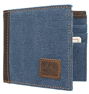Cactus Bi-Fold Canvas Wallet with Leather Trim and RFID Protection 182_81 Denim
