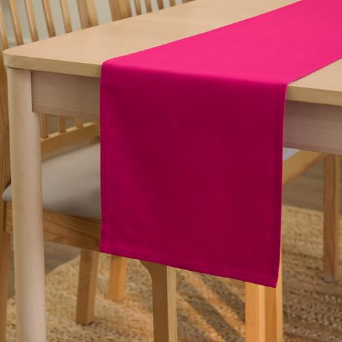 Encasa XO Tischläufer, Baumwolle Canvas, Modern 13x59 | Heißes Rosa, Maschinenwaschbar | Pflegeleicht & Strapazierfähig | Esstisch & Küche | Fleckenabweisend | Rechteckig