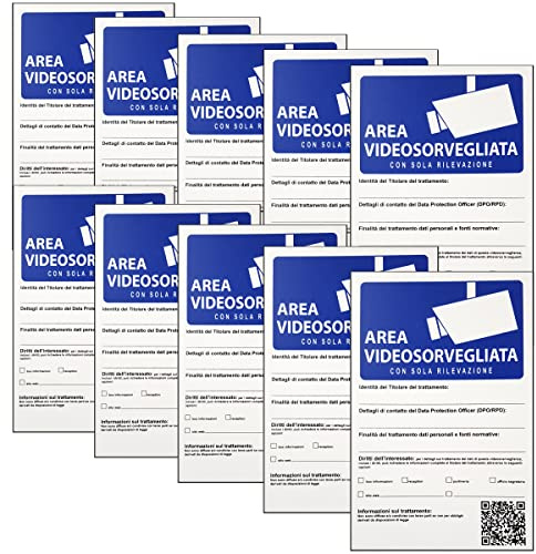TLDSHOP® CARTELLI SEGNALETICI IN PVC  AREA SOTTOPOSTA A VIDEOSORVEGLIANZA  20X30 (10)