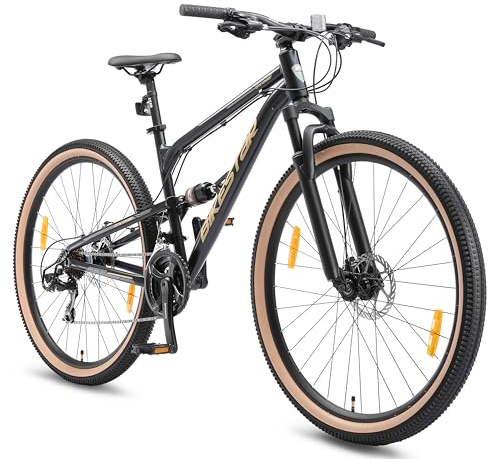 BIKESTAR MTB Mountain bike sospensione completa in alluminio, freni a disco, 29 | Bicicletta MTB telaio 17.5 cambio Shimano a 21 velocità | Nero
