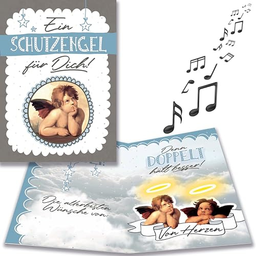 bentino MUSIK Glückwunschkarte Schutzengel mit LICHTEFFEKT, schöne Grußkarte - nicht nur zum Geburtstag