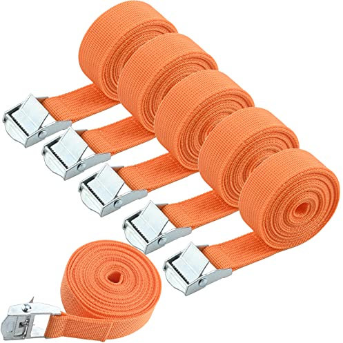 6Pcs Ratchet Tie Down Straps, 2.5m*25mm 250kg(550lbs) Heavy Duty Adjustable Lashing Strap with Thickened Cam Lock Buckle Roof Rack Rachet Strap Sets Tensioning Belts for Cargo Vans Car Bike