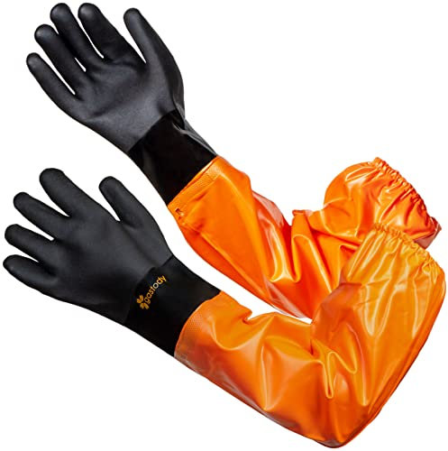Gastody - Guanti resistenti agli agenti chimici extra lunghi M 69,8 cm - Guanti in gomma resistenti - Guanti lunghi in gomma PVC - Guanti impermeabili con fodera in cotone per la pulizia di macchinari