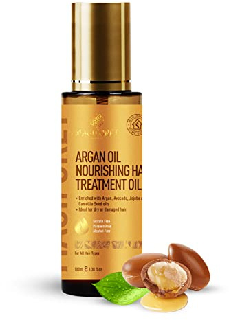 Sérum capillaire, MagiForet huile capillaire à l’huile d’argan, avocat, jojoba et graines de camélia pour cheveux secs/abimés, contrôle frisottis, brillance, nutrition, protection contre chaleur & UV