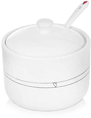 orion group - Zuckerdose mit Deckel und Löffel - Zuckerdose Zuckerspender Zuckerbehälter Zuckerschale - Keramik weiß Herzen