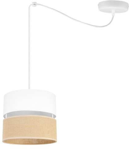 Light-Home Juta Hängelampe - Boho Deckenlampe Esszimmer und Küche - Pendelleuchte aus Metall mit Soff Lampenschirm (E27) - ⌀ 20 cm - Weiß Untersatz - Jute Weiß