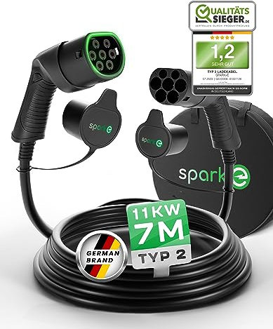 SPARK-E Typ 2 Ladekabel 11kW 7M für EV Elektroautos inkl. Tasche - Ladekabel E Auto - 16A3P Ladekabel Typ 2 - Ladekabel Elektroauto Typ 2 - Mode 3 Ladekabel Typ 2 - Ladekabel Typ 2 11kW - Wallbox