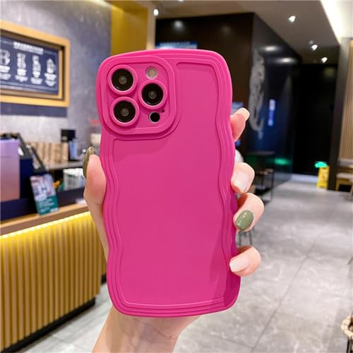 Emlivi Compatibile con iPhone 12 Mini, custodia Curly Wave Frame, tinta unita, in morbido silicone TPU, bumper per uomini e ragazze, antiurto, per iPhone 12 Mini, rosso rosa