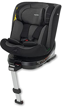 Foppapedretti Seggiolino Auto Iturn I-Size, Seduta Girevole a 360°, per bambini da 40 a 150 cm di altezza, 0-12 anni, conforme ECE R129, Fissaggio Dualfix (Isofix e non), Safe Body Protection, Nero
