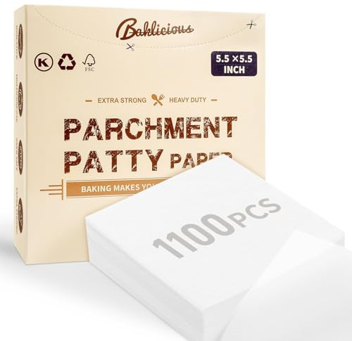 Baklicious 14x14cm 1100pcs White Non-Stick Patty Paper | Great for Burger Press, Oven, Microwave, Freezer, Food Storage, and Meal Prep.