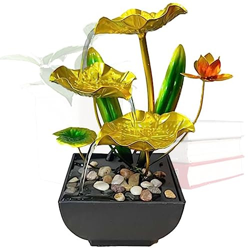 Zimmerbrunnen,3-stufiger Wasserfall Brunnen,Lotusblume Desktop-Wasser-Brunnen,Meditationsbrunnen mit Sand Steinen und LED Beleuchtung,für Meditation und Entspannung,Zuhause/Büro Dekoration (Stil 3)