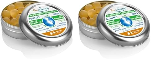Puressentiel - Respiratoire - Gommes Menthe Eucalyptus à l'Huile Essentielle de Menthe - Apaisant pour la gorge - Sans sucre - 45 g (Lot de 2)