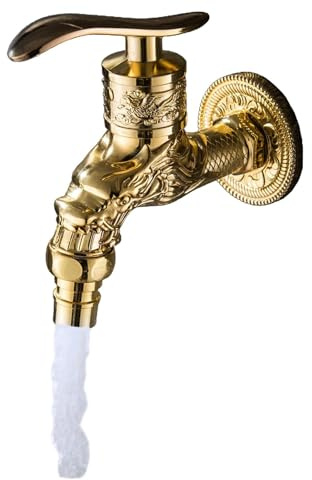 LNGJIN Antiker Messinghahn, Garten Antik Vintage Wasserhahn, Retro Design, Gold, Kupferlegierung