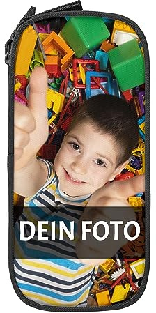 Personalisiertes Federmäppchen mit Foto, Stifttasche Selbst Gestalten mit Eigenem Bild und Text, Doppelschichtiges Schlampermäppchen aus Oxford-Gewebe, Geschenk für Kinder zur Schule, Schwarz
