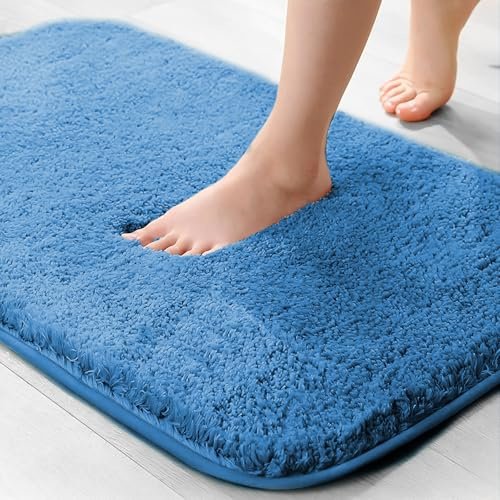 wyewye Tapis de bain en microfibre, 2 cm, super absorbant, 40 x 60 cm, bleu