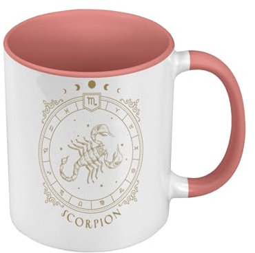 Tazza di colore di qualità premium rosa – Scorpione Cartomanzia segno astrologia zodiacale Astres Constellation Tarocchi – Tazza con manico e interno di colore