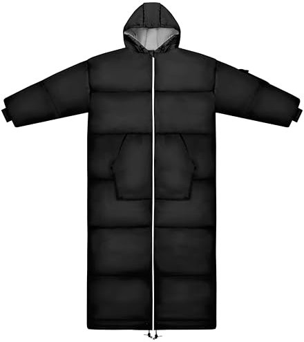 Thermotuff Wearable Sleeping Bag with Dual Hoodie, Long Sleeves, Pockets & Adjustable Drawstring - Ideal for Camping, Cold Weather Hiking, and Stadium Sak Blanket, (L-XL)