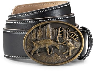 Schöneberger Trachten Couture Herren Trachtengürtel Nappa – Ledergürtel schwarz für Lederhosen, Chino, Jeans mit Hirsch-Metall-Schnalle - Gürtel Lenn