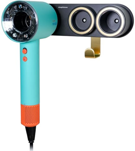 simpletome Hair Dryer Holder Wall Mount for All Magnetic High Speed Blow Dryer with Plug Cord Organizer Hook (Aluminum Alloy, Black)
