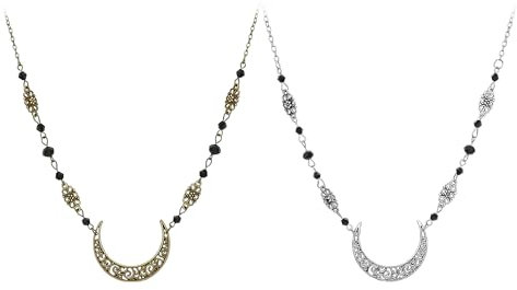 NYGGTYK 2 Stück Halbmond-Stirnband, Mondmuster-Stirnband, Schwarzer Kristall-Kopfschmuck, Retro-Elfen-Kopfbedeckung, Wahrsager-Schmuck, Mittelalterlicher Damenschmuck (Bronze, Silber)