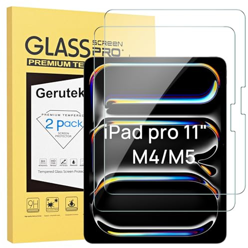 Gerutek [Lot de 2 Verre Trempé Pour iPad Pro 11 Pouces M5/M4 (2025/2024 Modèle), 9H Dureté, Haute Définition, Anti Rayures, Sans Bulles, 2.5D Film Protection Écran Pour Nouvel iPad Pro 11 M5 2025