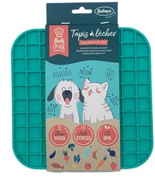 BUBIMEX Leckmatte/Napf, 19,5 x 19,5 cm, Blau, für Hunde und Katzen, mit Saugnapf, Anti-Schlingen, Anti-Stress, BPA-freies Silikon, reduziert schlechten Atem, spülmaschinen- und gefriergeeignet