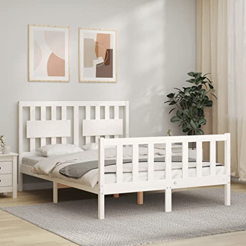 ULUYYUC Massivholzbett, Palettenbett Doppelbett/Einzelbett Gästebett Schlafbett Geeignet für Wohnbereich Wohnzimmer Zimmer Mieten Schlafzimmer mit Kopfteil Weiß 120x200 cm