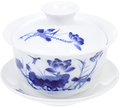 Tazzine da caffè in vetro, 1 set, tazza in ceramica, vintage, porcellana delicata, terrina da portata con coperchio, tazze da tè in vetro (colore: blu bianco, dimensioni: 10,2 x 10,2 cm) (Blue 10