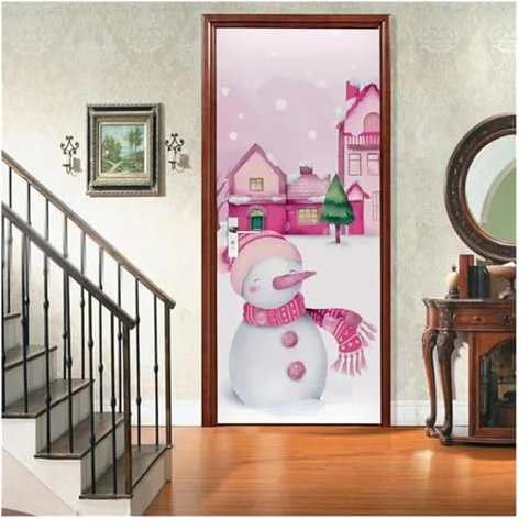 Türaufkleber Türtapete Türbilder Türposter Weihnachten Schneemann Tür Aufkleber Weihnachten Tapete Für Kinder Schlafzimmer Wohnzimmer Dekor Frohes Neues Jahr Selbstklebend (Farbe : O, Größe : 40x120