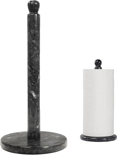 Handmade Marble Paper Towel Holder - 12 Upright Paper Roll Dispenser with Heavy Non-Slip Base for Easy One-Handed Tear - Ideal for Kitchen Countertops, Cabinets, and Bathrooms