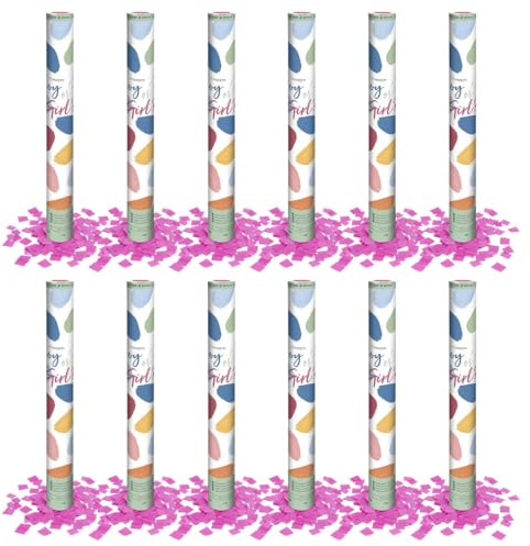 OH YEAH - 12 Unidades - Cañón Confeti Rosa - 50 cm - Fiestas y Celebraciones - Ideal para Bodas, Cumpleaños, Eventos, Revelación de Género y Despedidas - Gran Potencia de Alcance - FÁCIL DE USAR