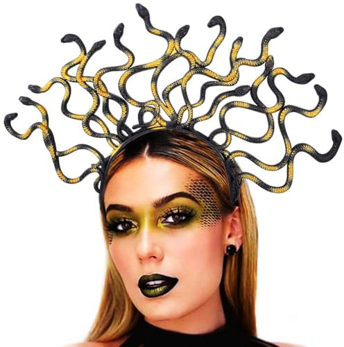 Zoestar Medusa Schlangenstirnband, griechische Göttin, Kopfschmuck, Halloween-Haarreif, Karnevalsparty, Haarschmuck für Damen (Schwarz und Gold, Einheitsgröße)
