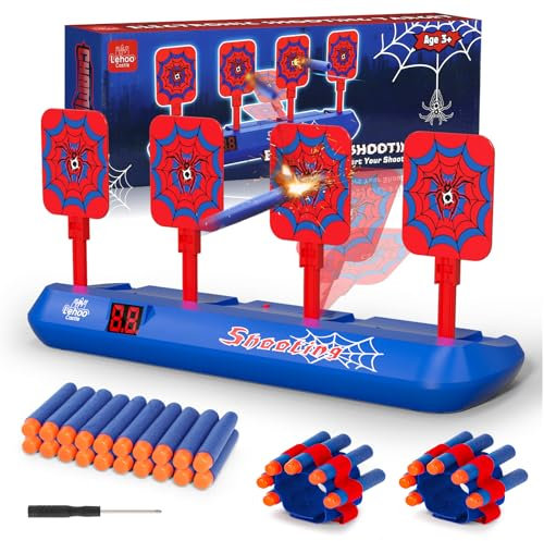 Lehoo Castle Zielscheibe für Nerf Pistole, Spider Spielzeug ab 3 4 5 Jahre Junge, Auto-Reset Nerf Zielscheibe mit 20 Darts, Zielscheibe Elektrisch, Geschenk für Jungen