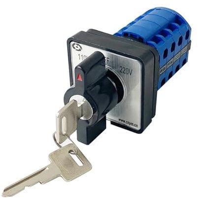 CDPDUGMN YMW26 LW26-20YS2/4 Controllo Elettrico a Doppia Alimentazione 20A 4 Poli 3 Posizioni 110V-OFF​​-220V con Interruttore a camma con manopola Rotante di conversione Chiave