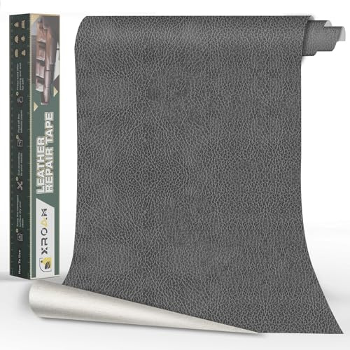 Xroam Kunstleder Selbstklebend, 60x200 cm Retro Dunkelgrau Leder Reparatur Patch, Lederflicken Selbstklebender, Kunstleder Reparaturset, Leder Patch Selbstklebend für Sofa, Autositze, Taschen, Jacken