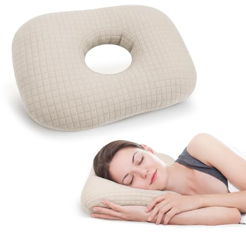 RoamReady Piercing Pillow, Perforated Ear Pillows with Hole | Earring Pillow for Sleeping, Washable Donut Pillows For Piercing, Headphone,CNH, Ear Pain Pressure Relief, Beige