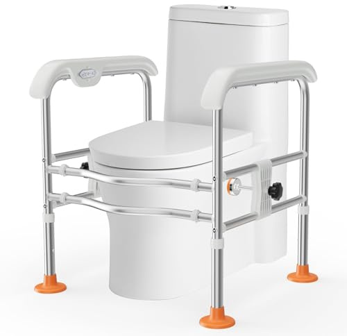 SPECILITE Telaio di sicurezza per WC con luce notturna a LED, regolabile in altezza e larghezza, barra di sicurezza antiscivolo per anziani e disabili, facile da installare, robusto supporto