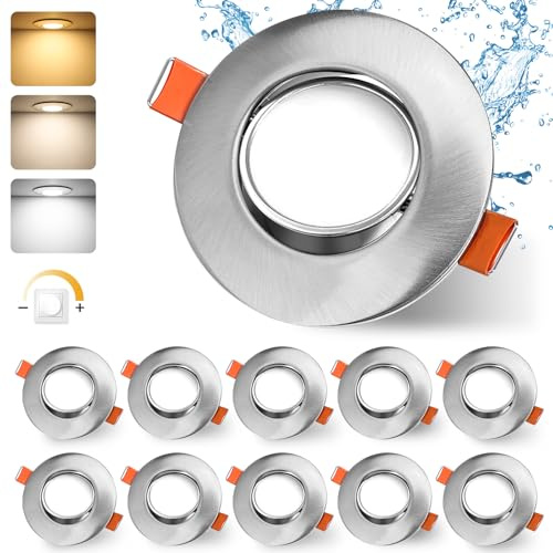 GeyouLux LED Einbaustrahler 230V Dimmbar 68-80mm IP44 Ultra Flach 10er Set | 4.9W LED Spots 3000K/4000K/6000K 45°Schwenkbar Deckenspots für Badezimmer Wohnzimmer Einbauleuchten Küche Spots Deckenleuchte