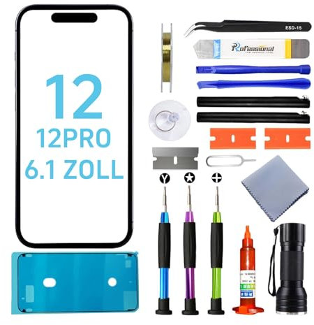 Tpyag Écran Avant pour iPhone 12/12 Pro 6,1, kit de réparation d'écran avec Colle imperméable (Pas LCD ni numériseur Tactile)