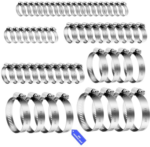 60 Pezzi Fascette Stringitubo Set, Fascetta Stringitubo Regolabile 6-51mm Metalliche, Fascette a Vite in Acciaio Inox, per Lavatrice, Tubi Piscina, Giardino, Tubi Gas, Acqua, Auto