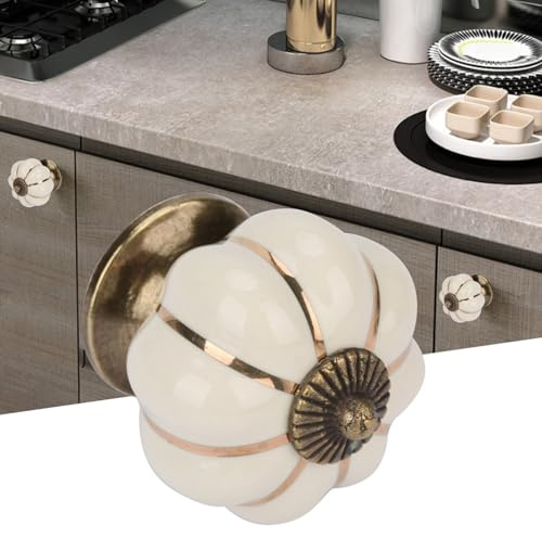 Fafeicy Keramikgriffe, Antike Messing-Keramik-Kürbisknöpfe, Griffe, Schubladenknauf, Keramikknauf für Vintage-Schränke, Schrank- und Möbelknöpfe (Beige)