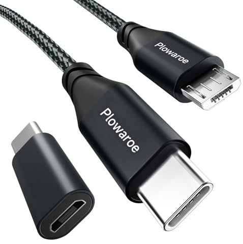 USB C auf Micro USB Kabel 4 M USB C to Micro USB Adapter Android Ladekabel Kompatibel fürSamsung Galaxy S20/S9/S9+/S10 Huawei HTC LG (schwarz
