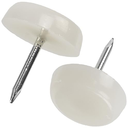AERZETIX - K34148 - Set di 100 pattini scorrevoli per gambe sedia con chiodo rotondi Ø16mm in plastica - colore bianco - mobile tavolo armadio cassettiera letto accessorio protezione pavimento divano