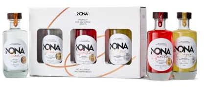 NONA Geschenkset Alkoholfrei – 3x20cl Spirituosen (June, Spritz, Ginger) + Rezeptheft – Edles Tasting-Set ohne Alkohol – Perfekt zum Verschenken & Ausprobieren