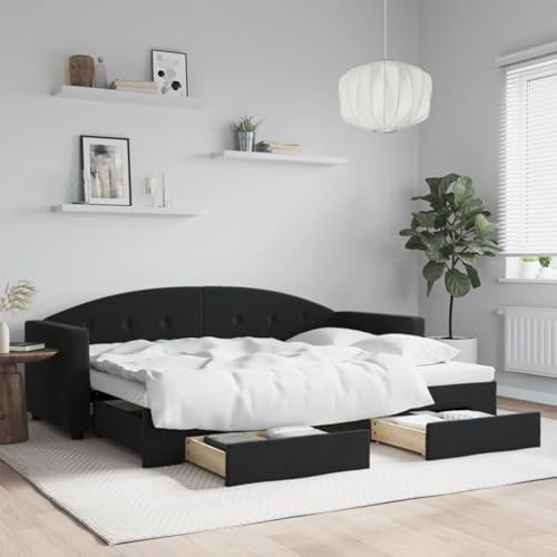 Fasba Tagesbett, Sofabett Ausziehbar mit Schubladen, Gästebett Schlafsofa für Schlafzimmer Wohnzimmer, Sofa, Ausziehbett, Schwarz 80x200cm Samt