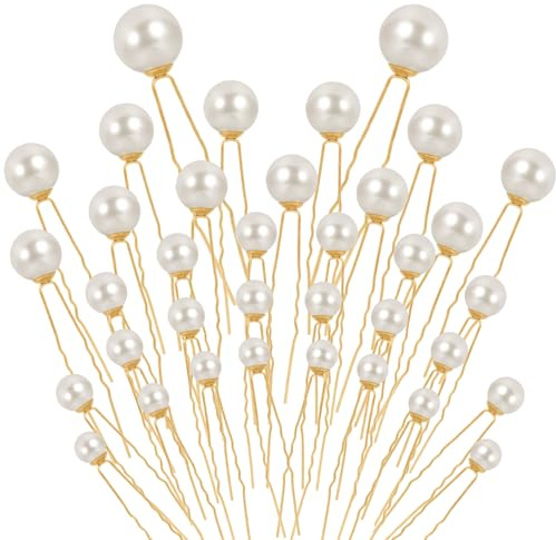 36 Stück Braut Haarschmuck Perlen Haarnadeln Gold U-Förmige Perlen Haarspangen Braut Hochzeit Einsteckkamm Perlenhaarnadel für Brautfrisur Brautjungfernfrisur Haarclips, 6 Größen (Gold)