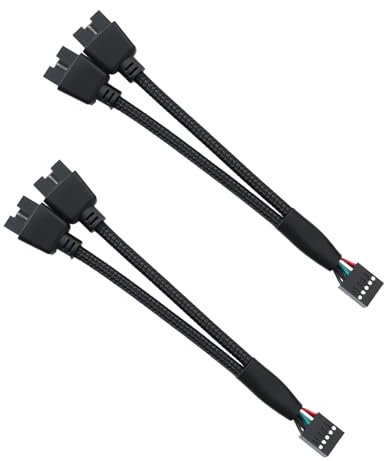 Anrbb 2 unidades USB 2.0 9 Pin Splitter Mainboard USB 2.0 9 pines hembra a doble cable de extensión, divisor USB 1 a 2, cable blindaje para PC Pinheader