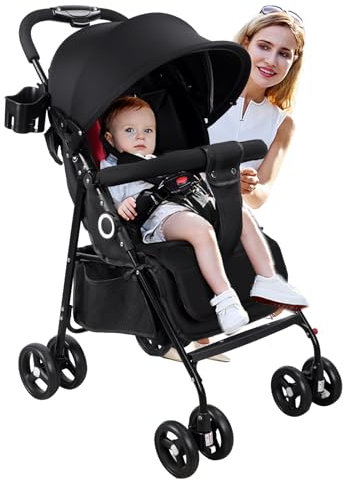 Vinteky Klappbar Buggy Kinderwagen Sportwagen Kindersportwagen Kombi-Funktion Reisebuggy, 4-Zoll-Räder, mit Liegefunktion 5-Punkt-Sicherheitsgurt, ab 6 Monate Großer Korb, bis 25kg