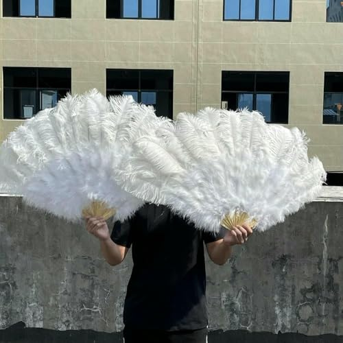 Grand éventail en plumes d'autruche naturelles blanches, 13 os, 90/130 cm, pliable, pour carnaval, spectacle, décoration, 100 cm, 1 pièce